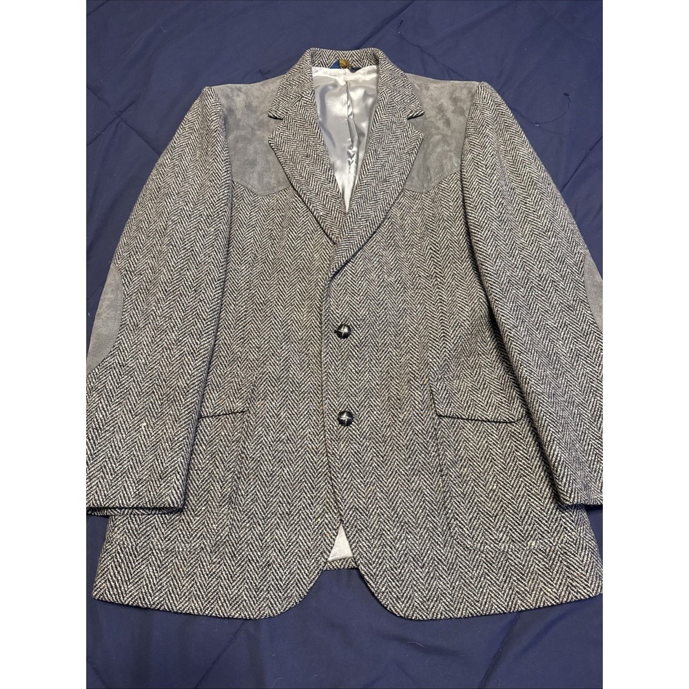 Vintage Pendleton Blazer Mens 44L Brown Herringbone Wool Tweed Elbow Patches 90s